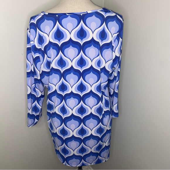 Susan Graver QVC Liquid Knit violet blue white fan print asymmetrical top Large - Picture 8 of 8